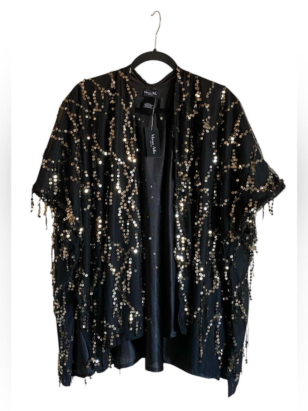 MARCUS ADLER Black Gold Sequin Sparkly Kimono Cardigan One Size Brand NWT